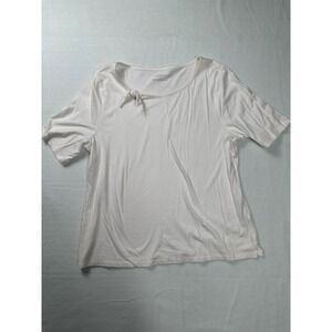 Talbots Women's XL White Pima Cotton Top Tie Neck Short Sleeve‎ Tee